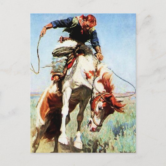 “Bronco Rider” Westerse kunst van W Herbert Dunton Briefkaart (Voorkant)