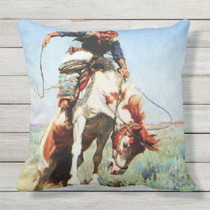 “Bronco Rider” Westerse kunst van W Herbert Dunton Buitenkussen