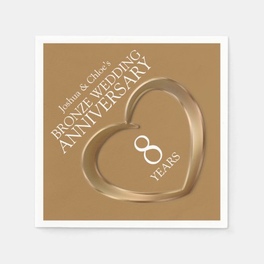 Brons 8e Bruiloft Jubileum hart namen servetten (Voorkant)