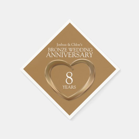 Brons 8e Bruiloft Jubileum hart namen servetten (Hoek)