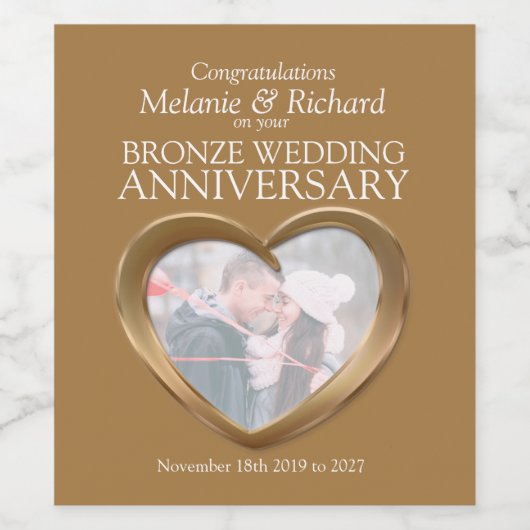 Brons 8e trouwdag aangepaste wijnlabels wijn etiket (Enkel label)