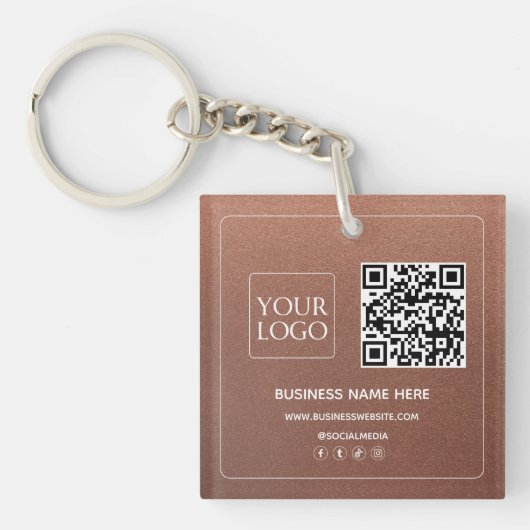 Brons | Aangepaste QR-code Business Logo Social Me Sleutelhanger (Voorkant)