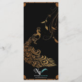 Brons Art Deco Peacock en Bloemen Bruiloft Menu (Achterkant)