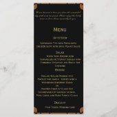 Brons Art Deco Peacock en Bloemen Bruiloft Menu (Voorkant)