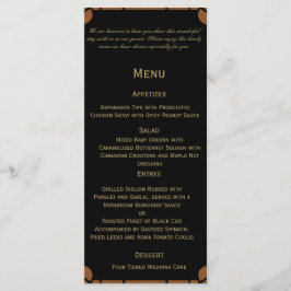 Brons Art Deco Peacock en Bloemen Bruiloft Menu