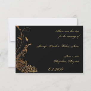 Brons Art Deco Peacock en Bloemen Save the Date