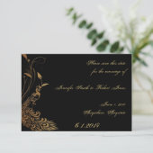 Brons Art Deco Peacock en Bloemen Save the Date (Staand voorkant)