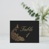 Brons Art Deco Peacock en Bloemen Tafelnummer (Staand voorkant)