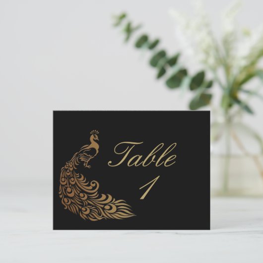 Brons Art Deco Peacock en Bloemen Tafelnummer (Staand voorkant)