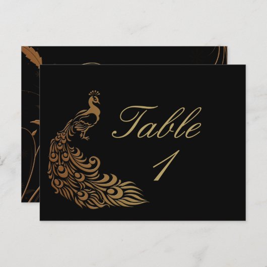 Brons Art Deco Peacock en Bloemen Tafelnummer (Voorkant / Achterkant)