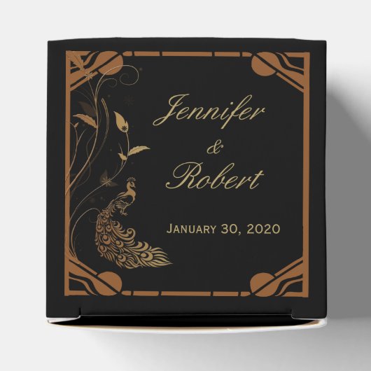 Brons Art Deco Peacock en Bloemenbruiloft Favor B Bedankdoosjes (Bovenkant)