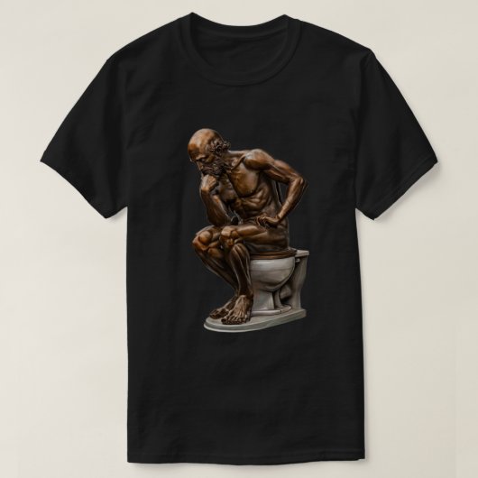 Brons beeld "De denker" Humor T-shirt (Design voorkant)