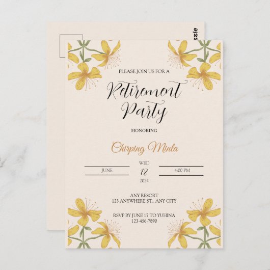 Brons bloemenpensioen Invitational Briefkaart (Voorkant / Achterkant)