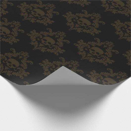 Brons Brown Skull damask op zwart inpakpapier (Hoek)