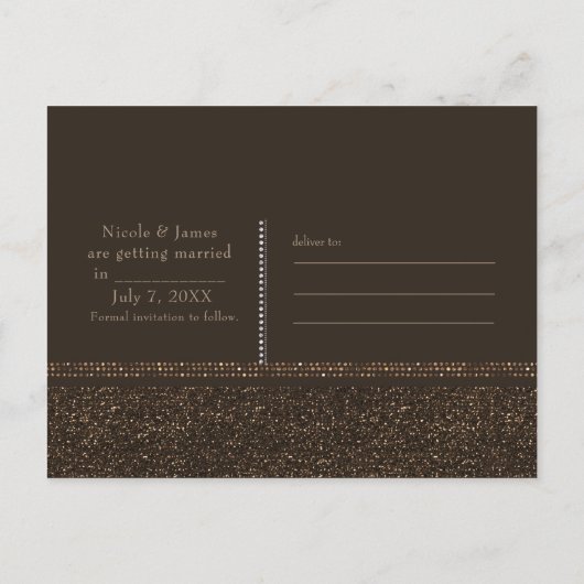 Brons Bruin Chique Sparkling Glam Save the Date Aankondigingskaart (Achterkant)