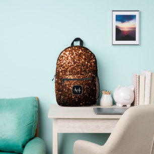 Brons bruin faux glitter fonkelt Monogram Bedrukte Rugzak