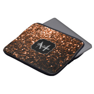 Brons bruin koper namaak glitters glinstert Monogr Laptop Sleeve