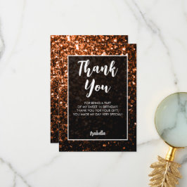 Brons bruin sprankelt Sweet 16 elegant script Bedankkaart