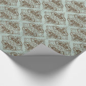 Brons en Aqua Vintage Damast Cadeaupapier (Hoek)
