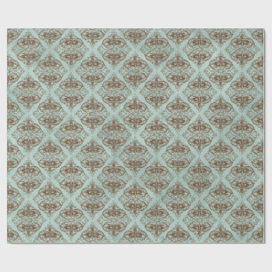 Brons en Aqua Vintage Damast Cadeaupapier