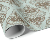Brons en Aqua Vintage Damast Cadeaupapier (Rol Hoek)