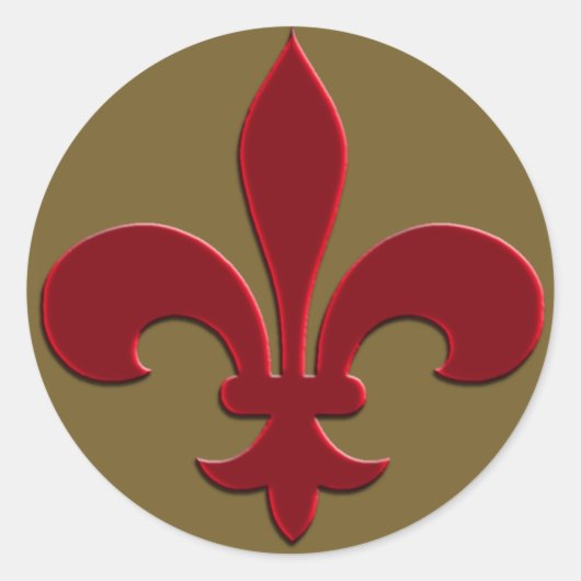 Brons en Deep Red Fleur de Lis Vakantiekaarten Ronde Sticker (Voorkant)