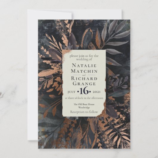 Brons en leisteen Moody boeket bruiloft, Kaart (Voorkant)