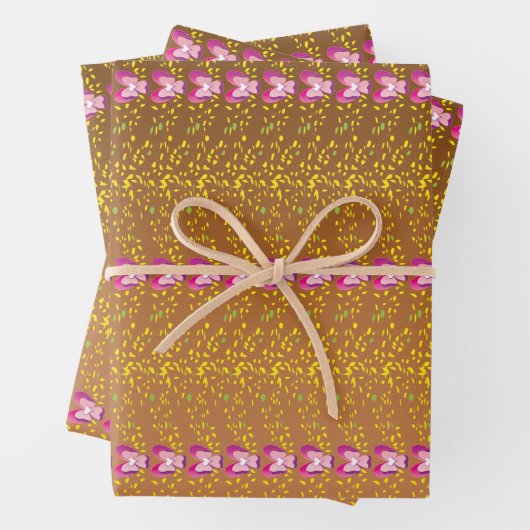  Brons en roze Floral Violet patroon Inpakpapier Vel (In situ)