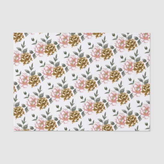 Brons en Roze Pioen Tissue Papier (Voorkant)