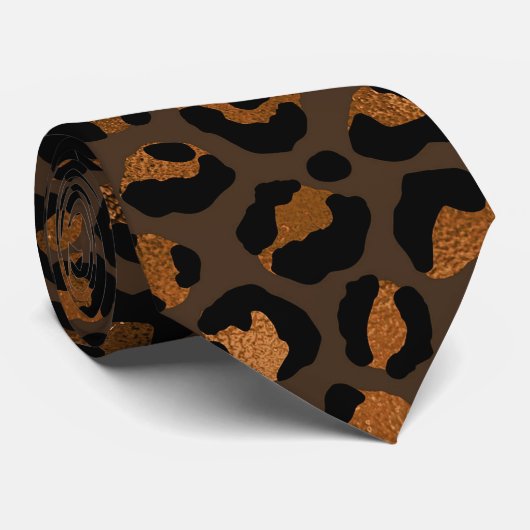 Brons en zwart luipaardprint stropdas (Opgerold)