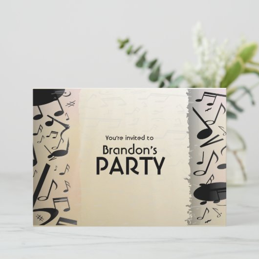 Brons en Zwarte Muzieknoten Kaart (Staand voorkant)