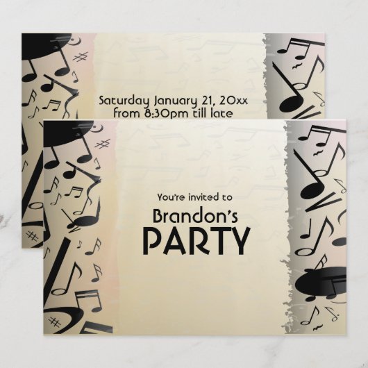 Brons en Zwarte Muzieknoten Kaart (Voorkant / Achterkant)