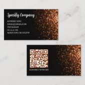 Brons faux sparkle zwart elegante QR-code Visitekaartje (Voorkant / Achterkant)