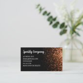 Brons faux sparkle zwart elegante QR-code Visitekaartje (Staand voorkant)