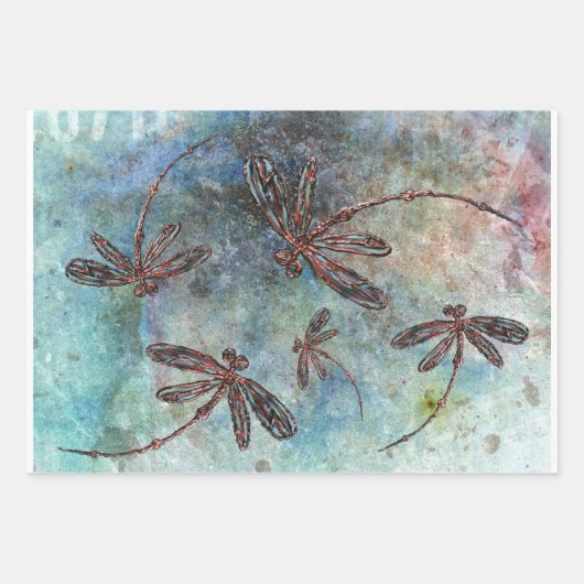 Brons getipte libellen op magische hemel inpakpapier vel (Voorkant 3)