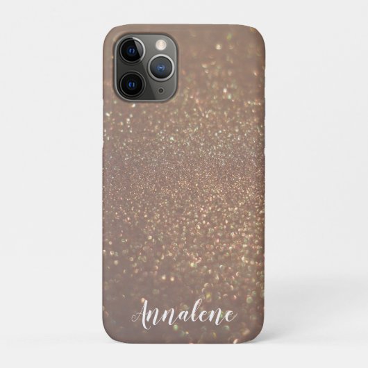 Brons Glam Chic Glitter Gepersonaliseerde naam Hoe Case-Mate iPhone Case (Achterkant)