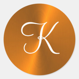 Brons glanzend faux metal monogram ronde sticker