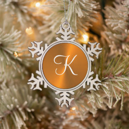 Brons glanzend faux metal monogram tin sneeuwvlok ornament