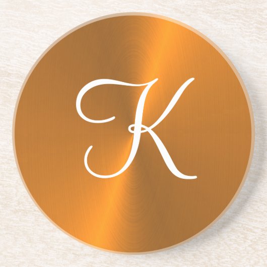 Brons glanzend faux metal monogram zandsteen onderzetter (Voorkant)