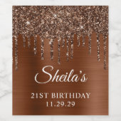 Brons Glitter Drips Glam 21st Verjaardag Wijn Etiket (Enkel label)