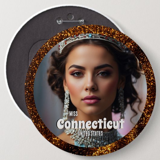Brons Glitz Pageant Button Pin Custom Foto (Voorkant /achterkant)