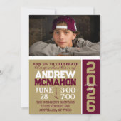 Brons Gold & Bourgondië Afstuderen Fotouitnodiging Kaart (Voorkant)