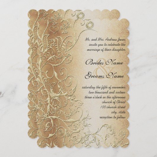 Brons Gold en Black Love Bird Swirls Weddenschap Kaart (Voorkant / Achterkant)