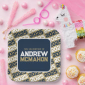 Brons Gold en Navy Blue Gepersonaliseerd Afstudere Papieren Bordje (Feest)