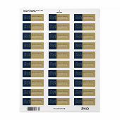 Brons Gold & Navy Afstuderen Retouradreslabel Etiket (Full Sheet)