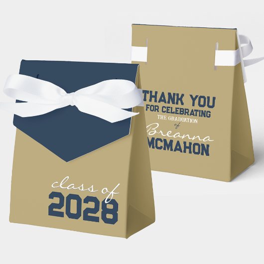Brons Gold & Navy Blue Afstuderen Favor Boxes Bedankdoosjes