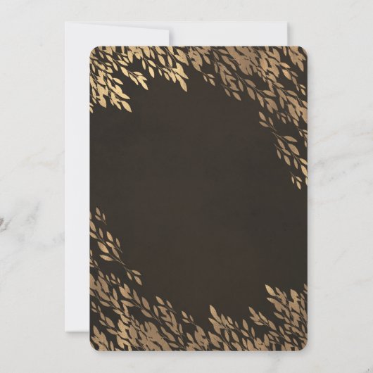 Brons Goud Bladeren Bruin Chique Rustieke Bruiloft Kaart (Achterkant)