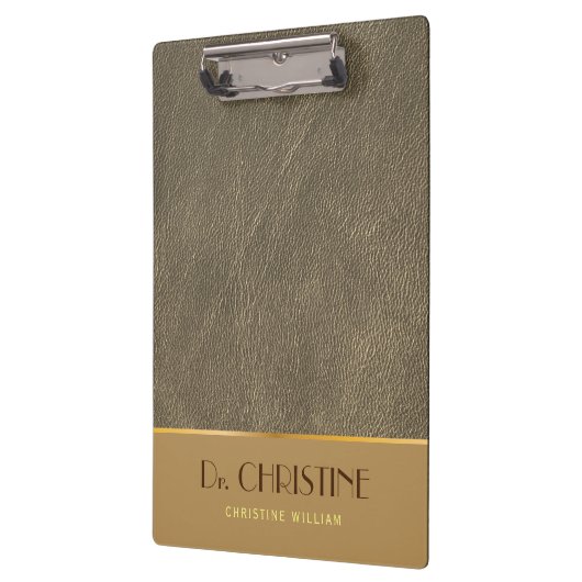 Brons Goud Leer Bruin Aangepaste Naam Elegant Klembord (Links)