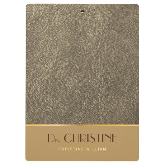 Brons Goud Leer Bruin Aangepaste Naam Elegant Klembord (Achterkant)