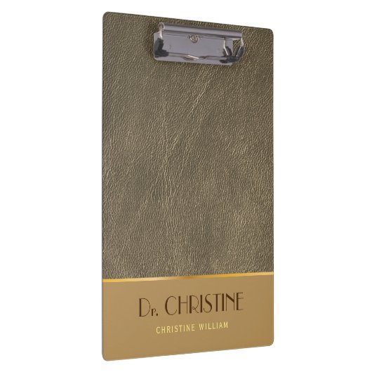 Brons Goud Leer Bruin Aangepaste Naam Elegant Klembord (Rechts)